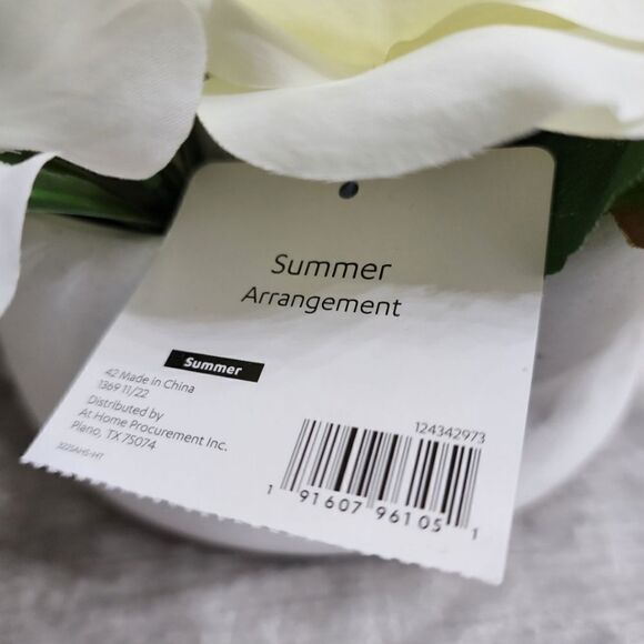 New Silk Ivory Rose and Hydrangeas Arrangement in Ivory Round Vase - Picture 4 of 7